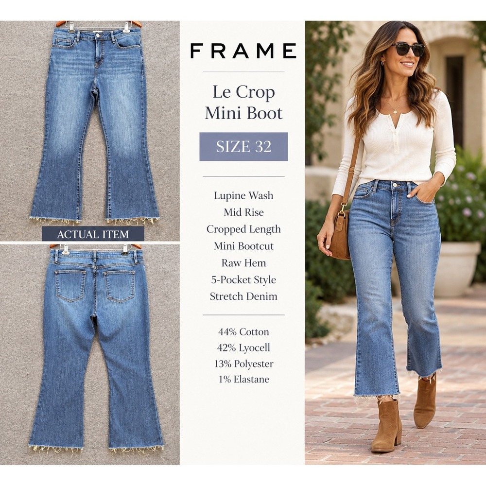 FRAME Le Crop Mini Boot Women Jeans Lupine Blue 32 Excellent Raw Hem Bootcut